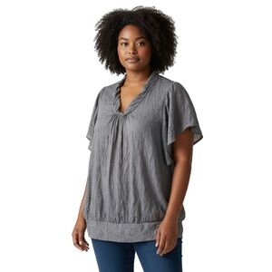 Lane Bryant Woman’s Plus Grey Butterfly Short Sleeve Top Crinkle Texture 18/20